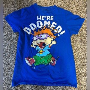 Nickelodeon Rugrats Chuckie We're Doomed Blue Graphic Tee Shirt Size Small